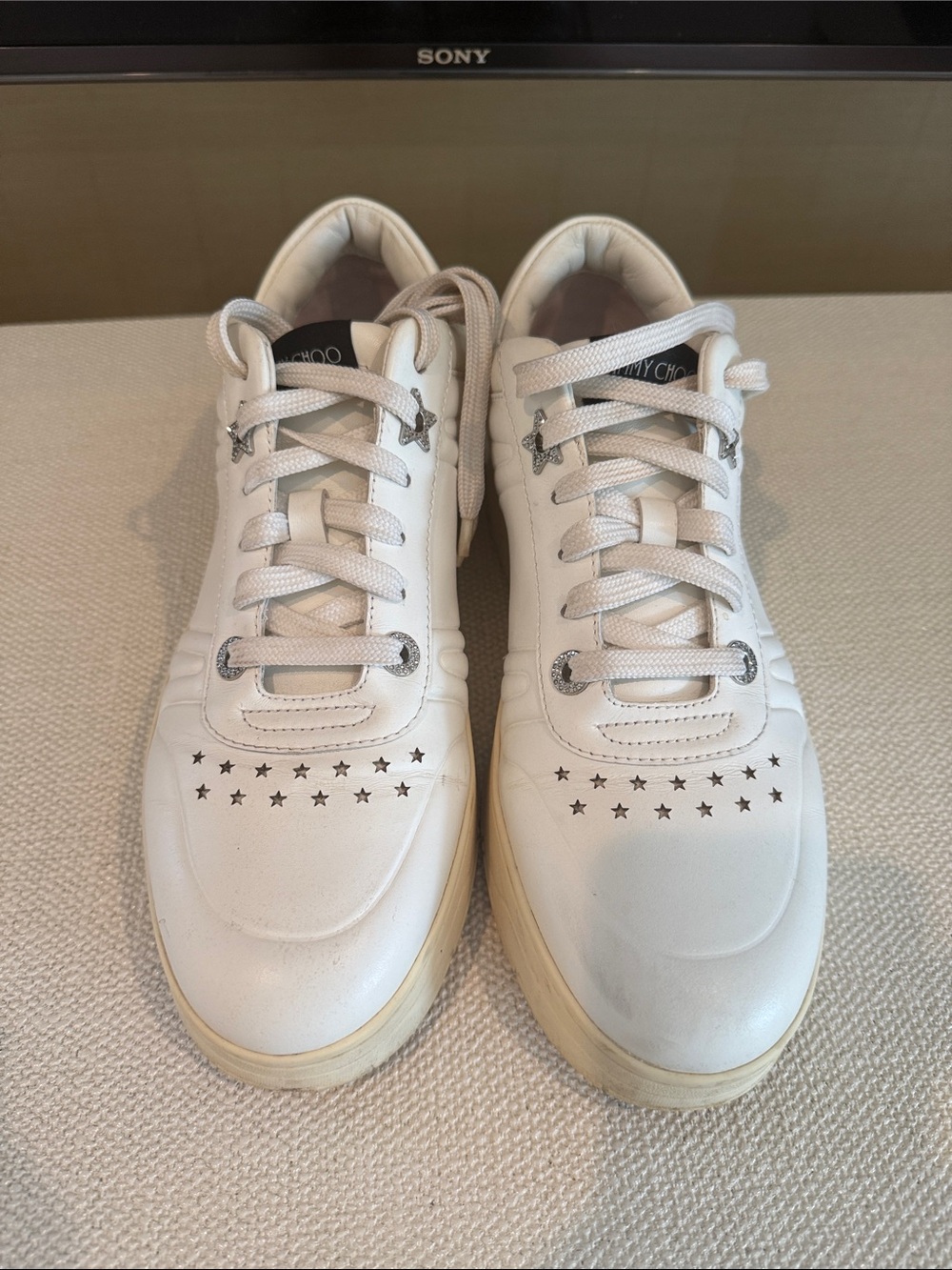 Jimmy Choo White Leather Men's Star-Perforation Sneakers